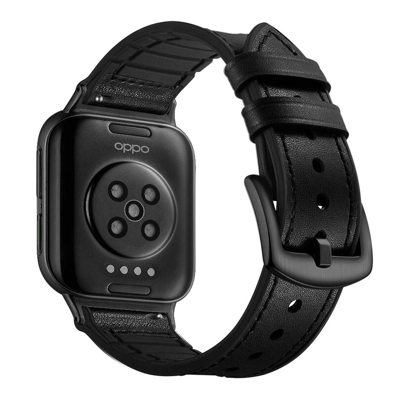 Correa de silicona y cuero genuino para Oppo 2, pulsera de repuesto de 46mm, correa de reloj inteligente para Oppo Watch de 46mm