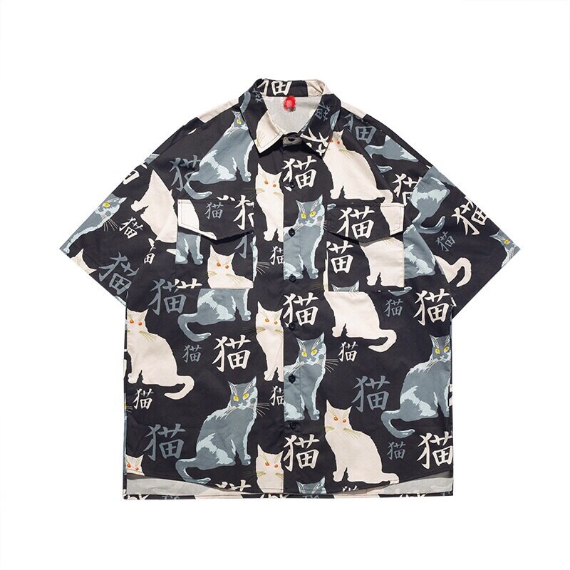 Camiseta holgada de manga corta para hombre y mujer, camisa informal de Anime con Gato, Tops de verano, 2024