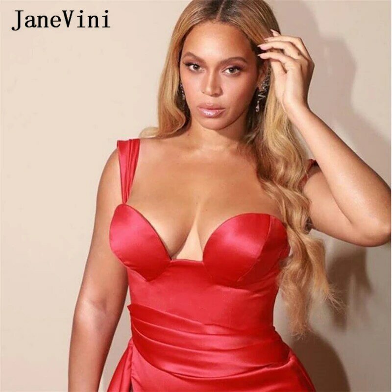 JaneVini Sexy Red Afrikanischen Abendkleider Liebsten Satin Hohe Split Ankle Länge Plus Größe Frauen Abendessen Kleid Vestidos Compridos