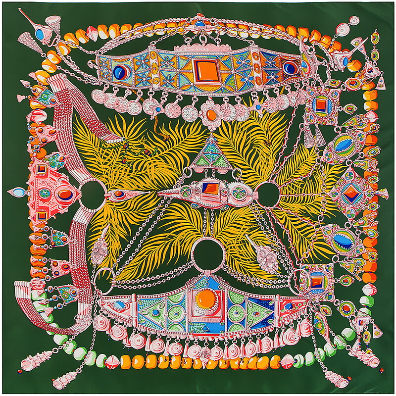 Bufanda de seda de sarga con colgante de piedras preciosas para mujer, chal cuadrado grande, Poncho, 130cm x 130cm, 2021