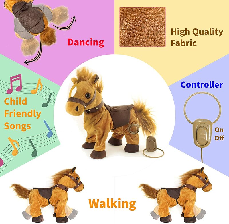 Caballo interactivo electrónico que camina a lo largo del caballo con correa de Control remoto, baile, canto, caminar, poni Musical, juguetes para mascotas para niños