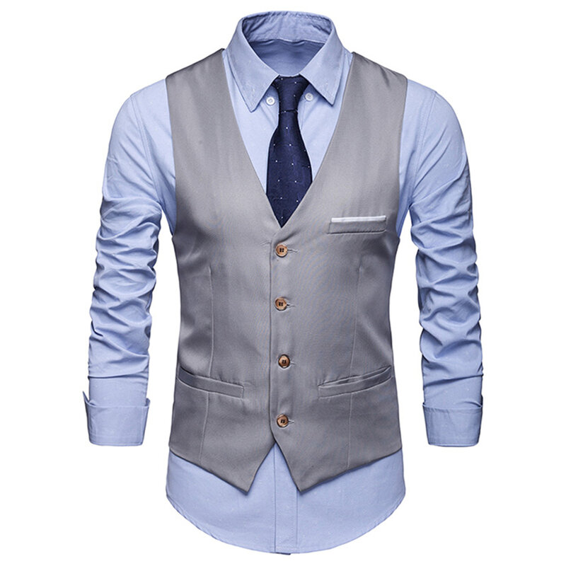 Plus Size Formal Men Solid Color Suit Vest Single Breasted Business Waistcoat