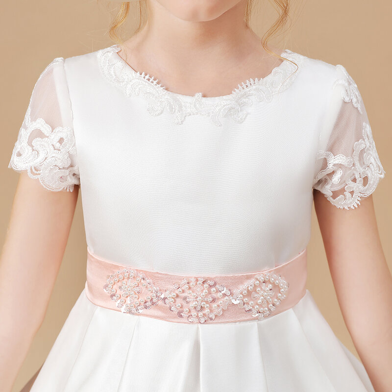Kwiat dziewczyny motyl różowa sukienka z paskiem wesele księżniczka sukienka bez rękawów ślub dzieci odzież sukienka na przyjęcie urodzinowe