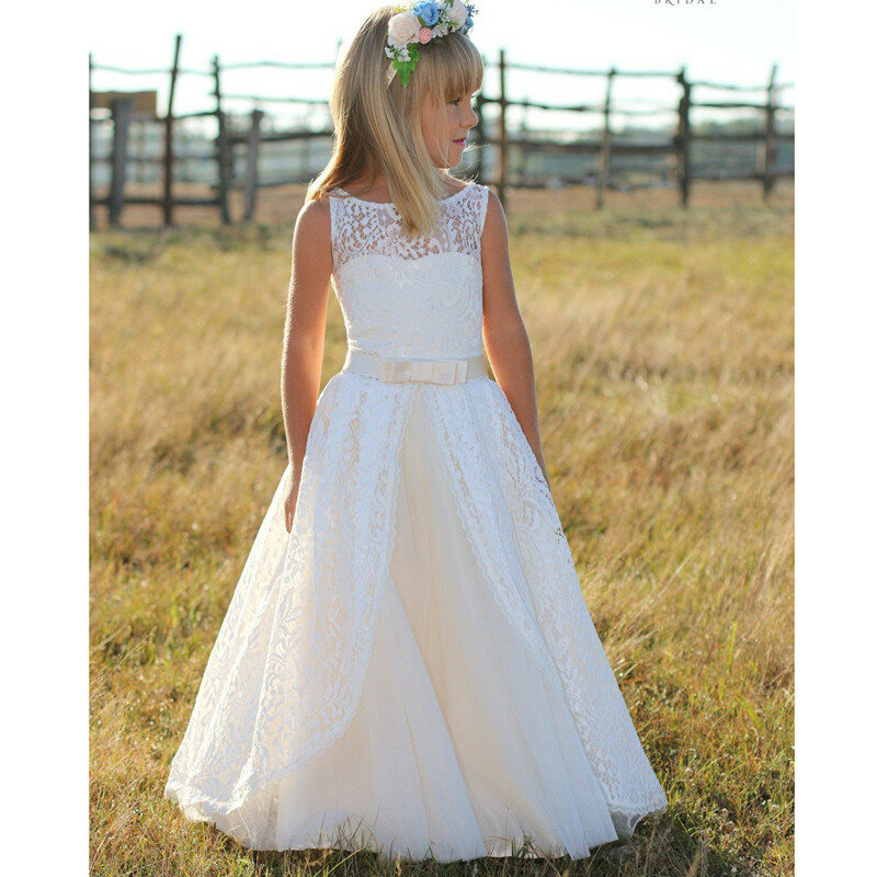 Платья для девочек с длинным рукавом и цветами, платья для дня рождения, свадебное кружевное платье для маленьких девочек, платья для первого причастия и конкурса