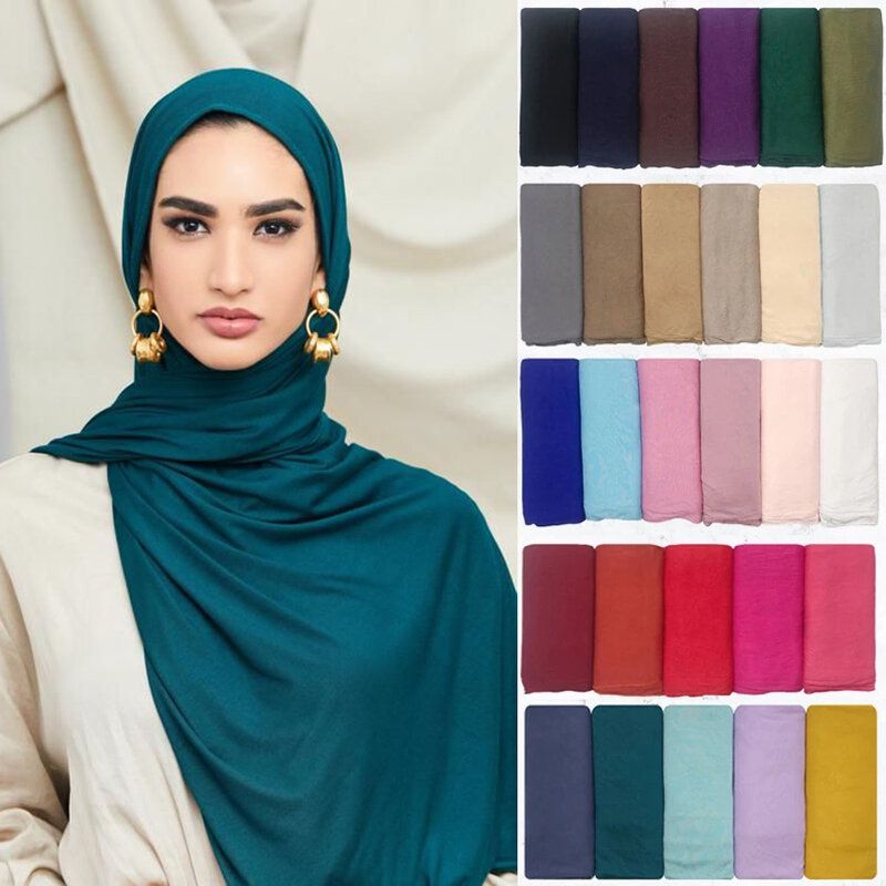 Modal bawełniany Jersey hidżab szalik jednokolorowy miękki elastyczny kobiety chustka moda muzułmańska islamski Headwrap Turban długi szal szal
