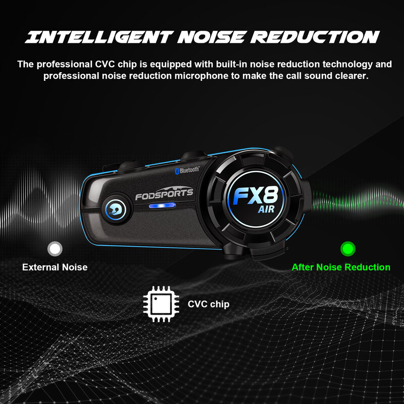 Fodsports Terbaru 2 Buah FX8 AIR Helm Motor Interkom Bluetooth Nirkabel Headset BT 5.0 FM Radio 3 Efek Suara