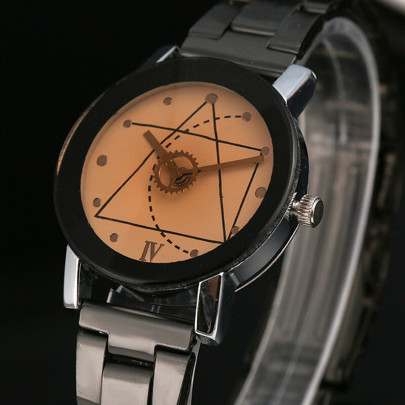 New Couple Watches Men Gear triangolo puntatore bussola quadrante orologio di seconda mano orologio da donna in acciaio inossidabile orologio Relogio Feminino