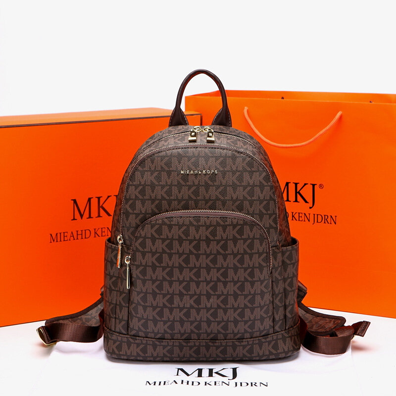 MKJ-mochila de cuero de gran capacidad para mujer, bolso escolar de hombro antirrobo a la moda, bolso de viaje femenino de calidad