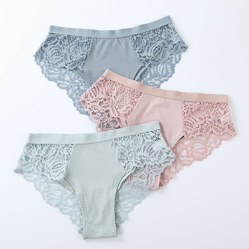 3 Pcs กางเกงผ้าฝ้ายเซ็กซี่ Panty กางเกงชั้นในลูกไม้กางเกงชุดชั้นในสตรีชุดชั้นในสำหรับสุภาพสตรีสุภาพสตรีดอกไม้ Pantys กางเกง