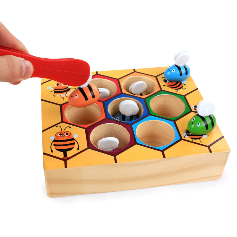 Hot Houten Leunend Educatinal Speelgoed Kinderen Montessori Vroege Onderwijs Bijenkorf Game Jeugd Kleur Cognitieve Clip Kleine Bee Speelgoed