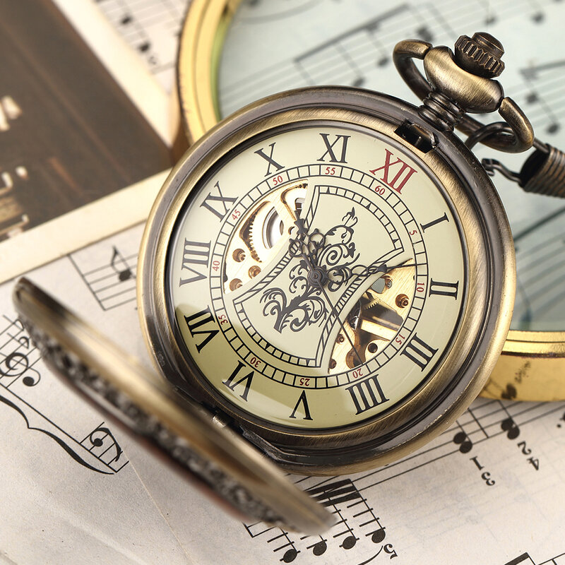 Vintage mechaniczny kieszonkowy łańcuch zegarek kieszonkowy z litego drewna, Steampunk, szkieletowy, męski męski zegarek z ręcznie nakręcany