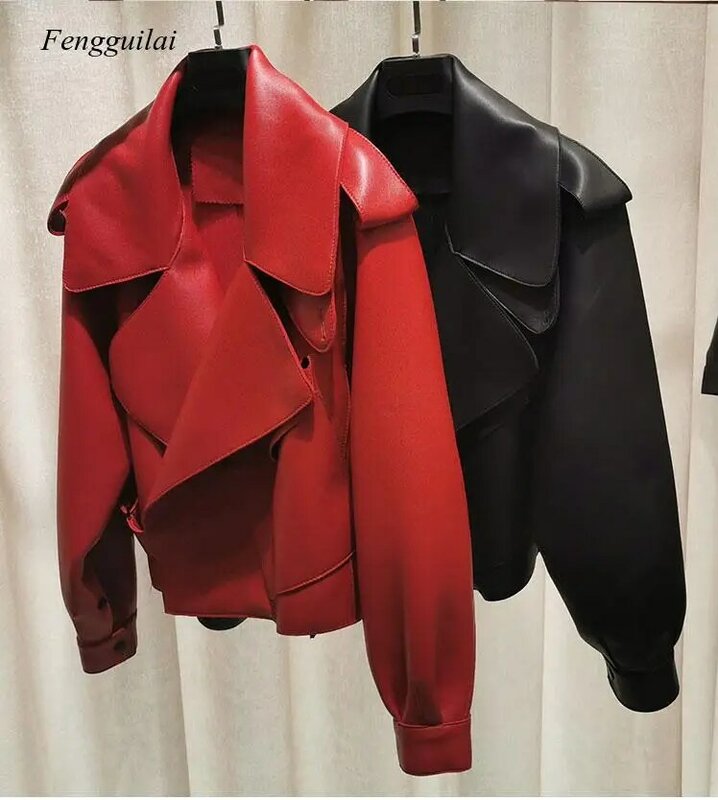 Chaqueta de cuero sintético para mujer, abrigo corto de motociclista, suave, Vintage, Punk, Otoño, 2021