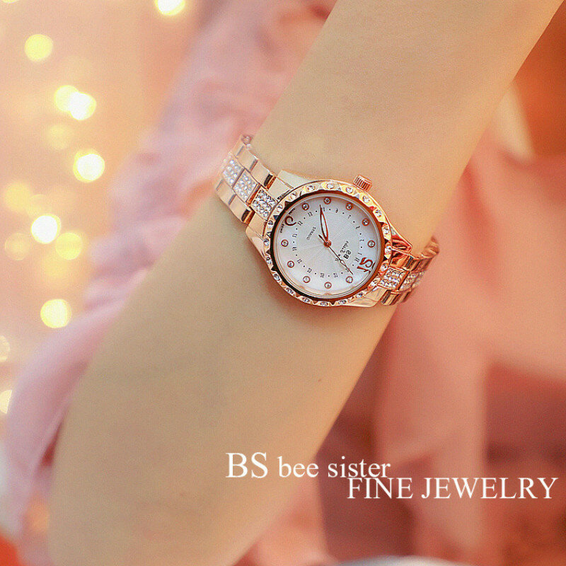 Novo relógio de cristal das senhoras de luxo feminino vestido de ouro relógio de quartzo diamante relógios de pulso de aço inoxidável feminino jóias