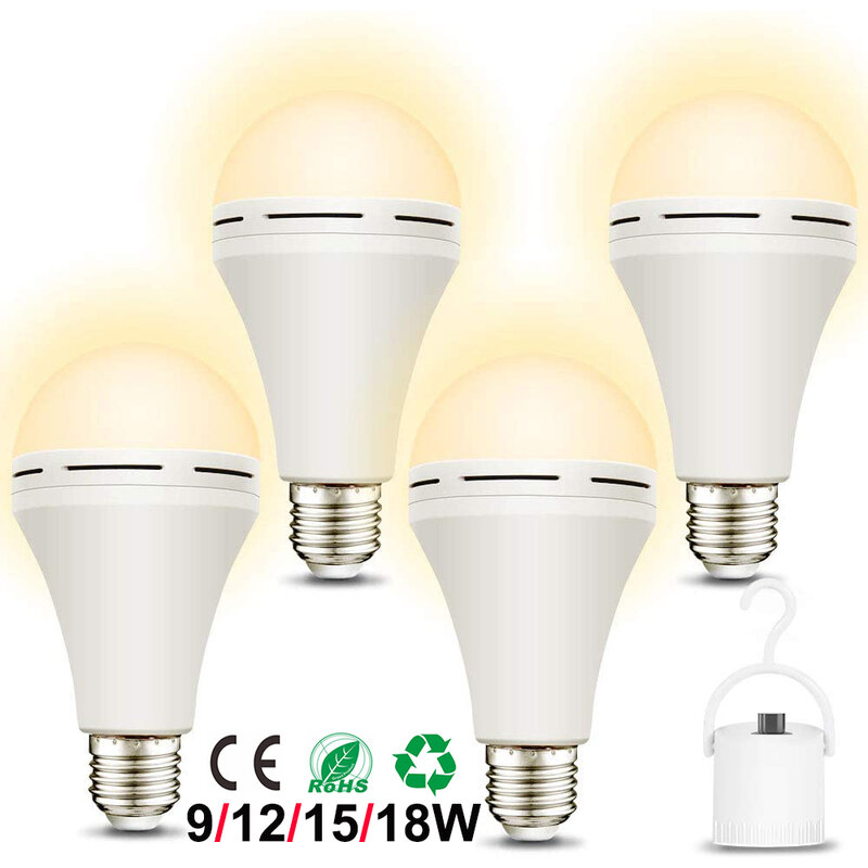 Emergency Rechargeable Light Bulb 3500K Soft White Light Bulbs Stay Lights Up When Power Failure1200mAh 9W LED Light Bulbs