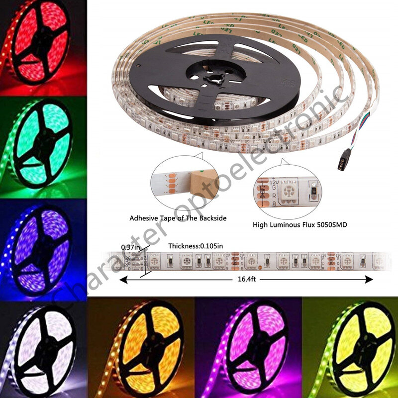 Tira de luces LED Flexible, 5050 DC12V, 60LEDs/m, 5 m/lote, blanco frío, blanco cálido, rojo, verde, azul, RGB, RGBW, WW, 5050