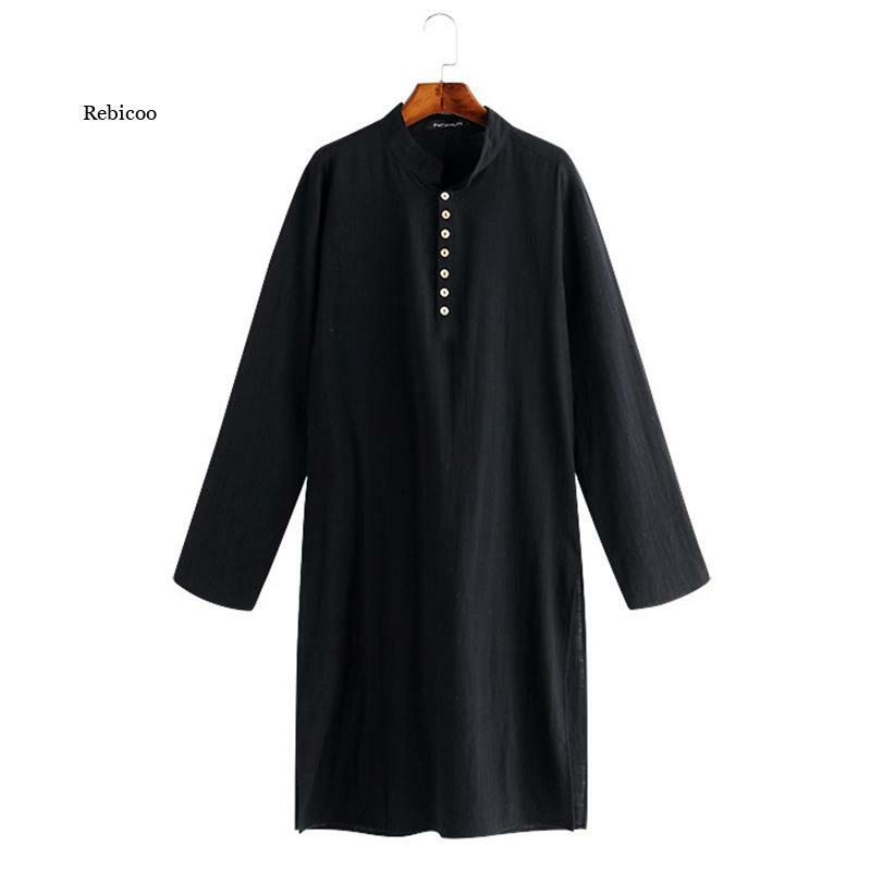 Camisa larga sencilla para hombre, Túnica musulmana, estilo árabe, a la moda, S-5Xl