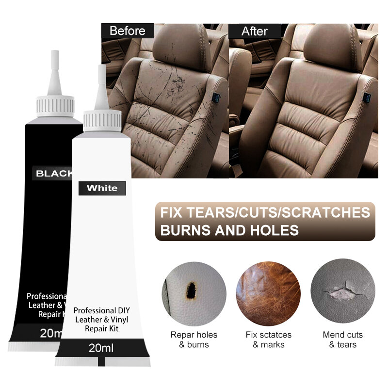 20Ml Wassen & Onderhoud Autostoel Leer Reparatie Gel Wit/Zwarte Kleur Seat Lederen Complementaire Opknappen Crème Plakken cleaner