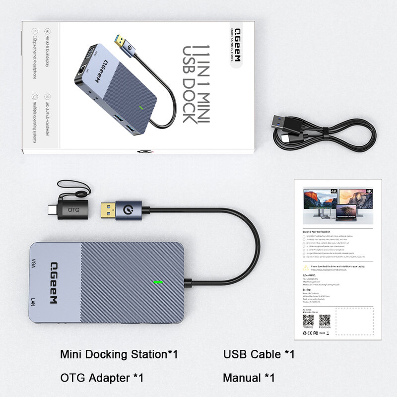 New Docking Station USB Hub 3.0 Triple Display Dual HDMI VGA USB Adapter Splitter for Xiaomi Laptops USB3.0 Hub PC Accessories