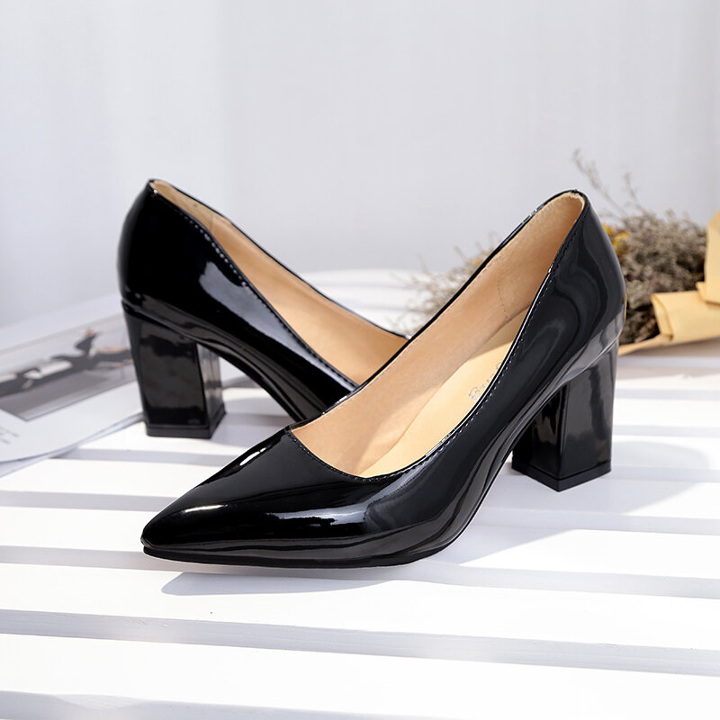 size 33-43 Women Pumps Elegant Shoes Slip on Square High Heels Pointed Toe Shallow Spring Autumn Wedding Women Shoes