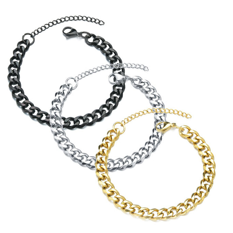 New Trendy Cuban Chain Men Bracelet Classic Stainless Steel 3/5/7mm Width Chain Bracelet For Men Women Jewelry Gift
