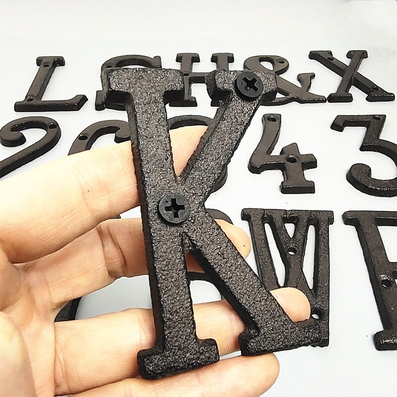 Metal Letters House Numbers Retro 3D Sign Cafe Wall Creative Cast Iron Decoration Doorplate Digital Arabic Furniture Hardware