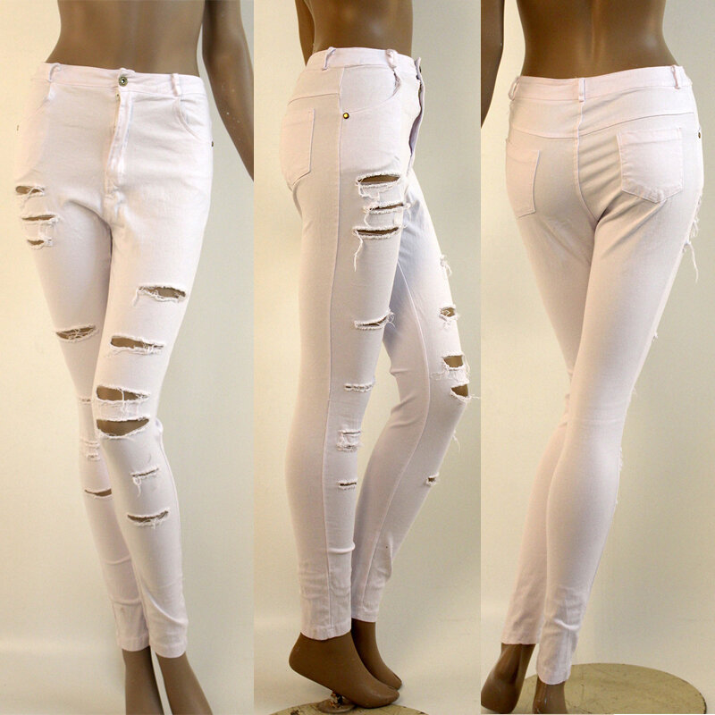 Женские повседневные брюки, эластичные джинсовые брюки с высокой талией, потертые рваные узкие джинсы, модные женские облегающие длинные брюки, 2 цвета