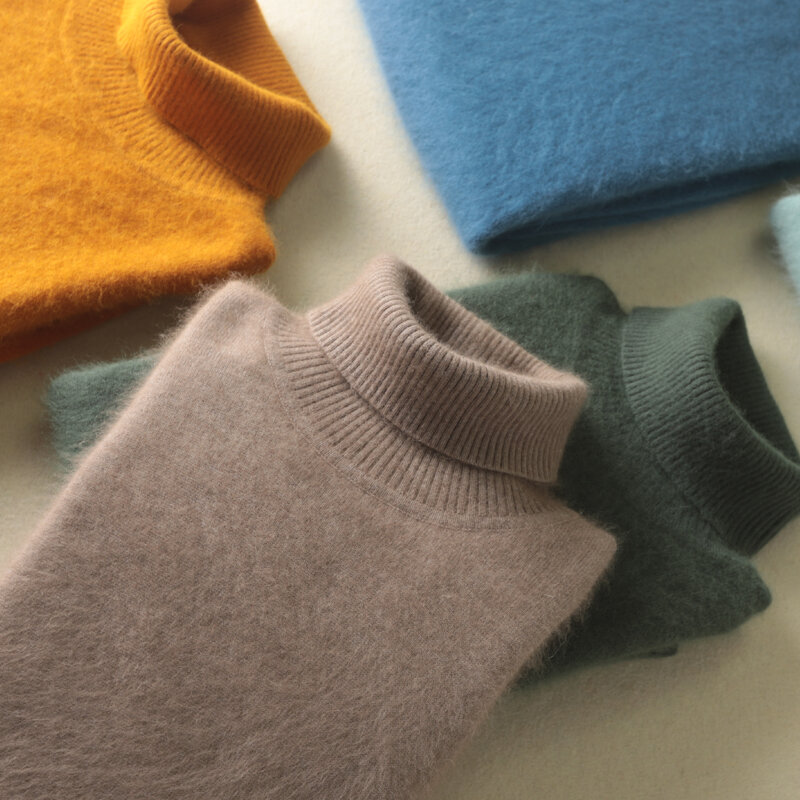 Мужской 100% чистый цвет, мягкая теплая водолазка, повседневные пуловеры, зимние высококачественные Топы с длинным рукавом, 17 цветов