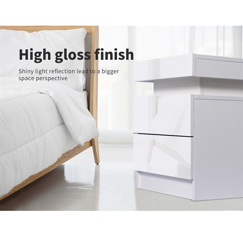 Modern LED Night Table with 2 Drawers Organizer Storage Cabinet Bedside Table Home Bedroom Furniture Nightstands for Night