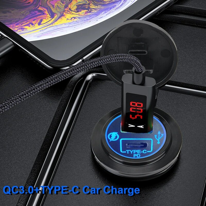 Car Charger Socket USB Car Charge 5A PD Type-C 40W Quick Charge QC3.0 5V Aluminum Mobile Phone Charger Adapter in Car