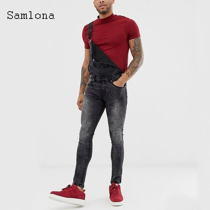 Samlona Jeans da uomo Casual salopette di Jeans Pantalons Fashion 2023 New Summer Hop tute strappate