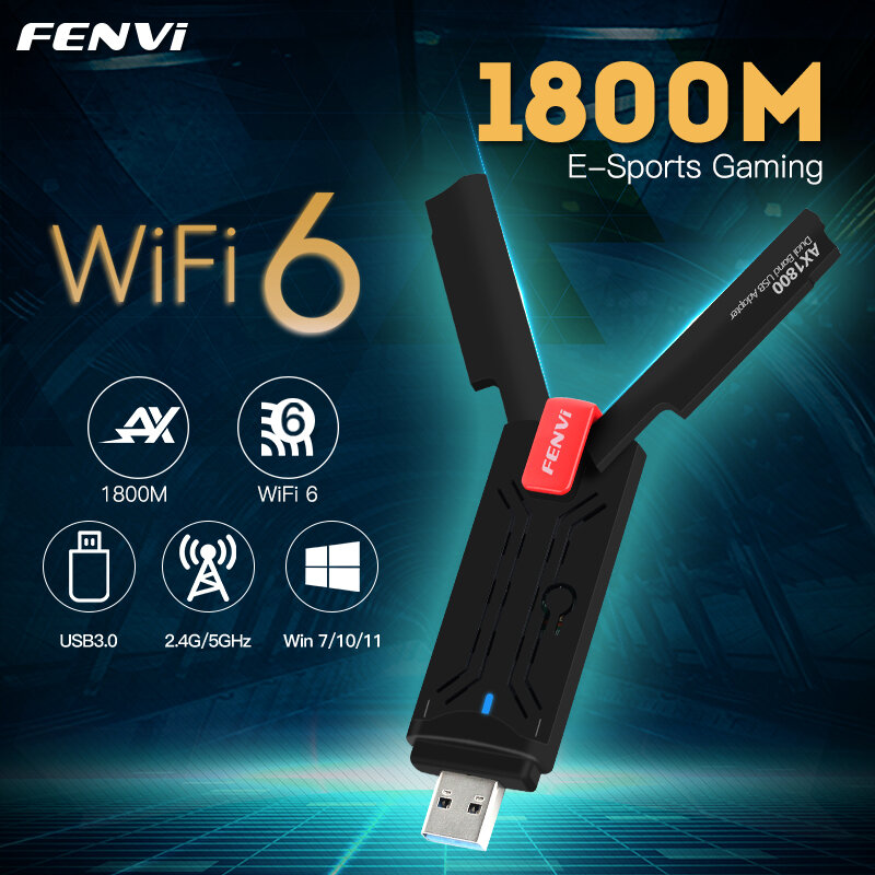 Fenvi WiFi 6 adaptateur USB double bande AX1800 2.4G/5GHz Dongle Wi-Fi sans fil carte réseau USB 3.0 adaptateur WiFi6 pour Windows 7/10/11