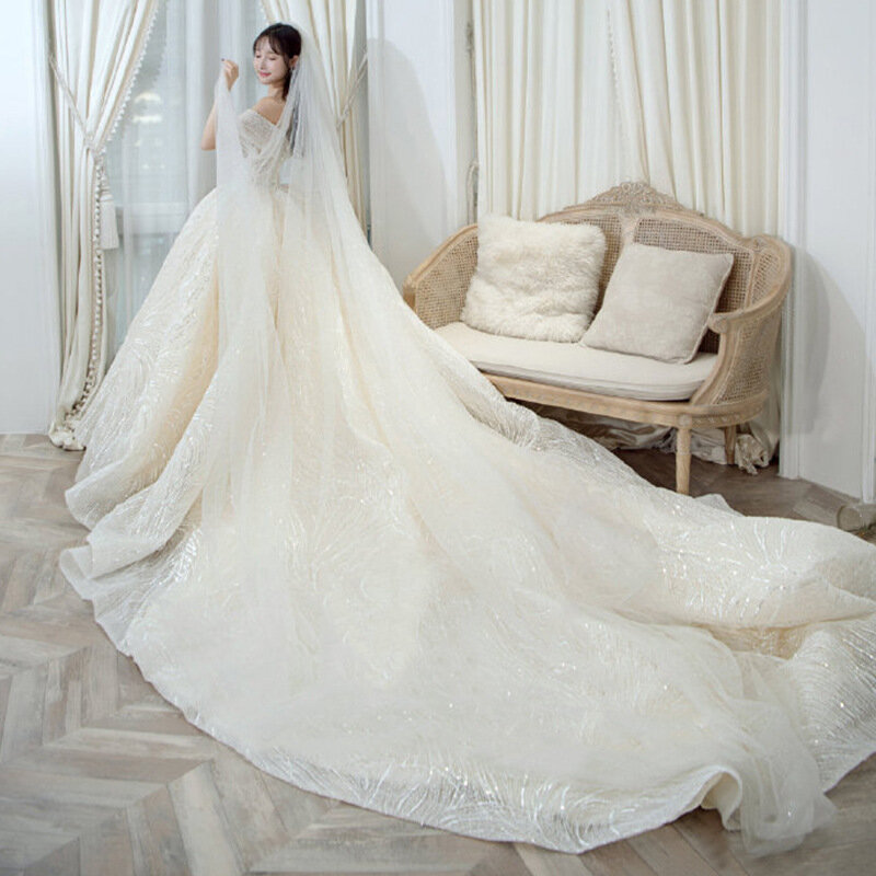 Роскошное Свадебное платье с блестками, классическое свадебное платье с вырезом лодочкой и открытыми плечами, свадебное платье, индивидуальный пошив
