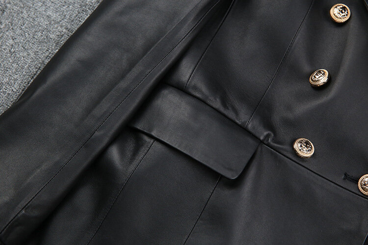 Fabrycznie nowy nabytek moda damska długi skórzany dwurzędowy wiatrówka Slim Jacket