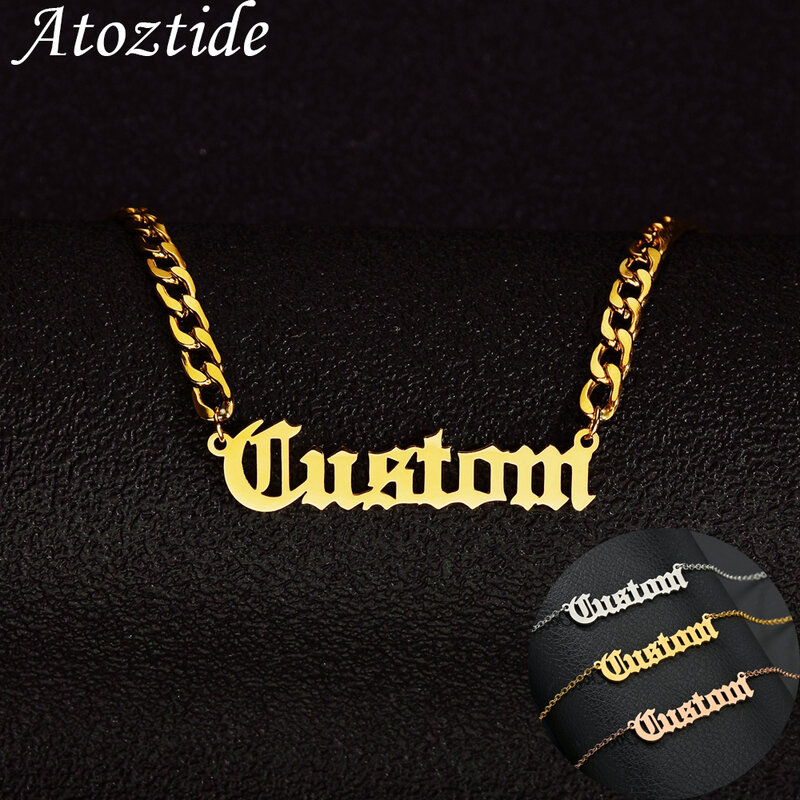 Customized Fashion Stainless Steel Name Necklace Personalized Letter 5mm NK Thick Chain for Women Men Pendant Nameplate Gift