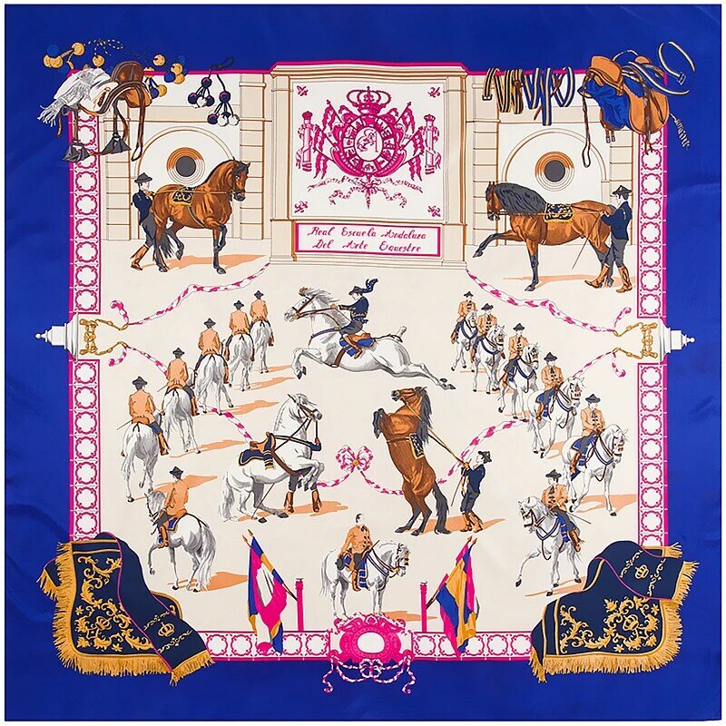 130cm Twill Silk Scarf Horse Printing Big Square Scarf Women Bandana Shawl Luxury Brand Foulard Scarves Wraps For Ladies Echarpe