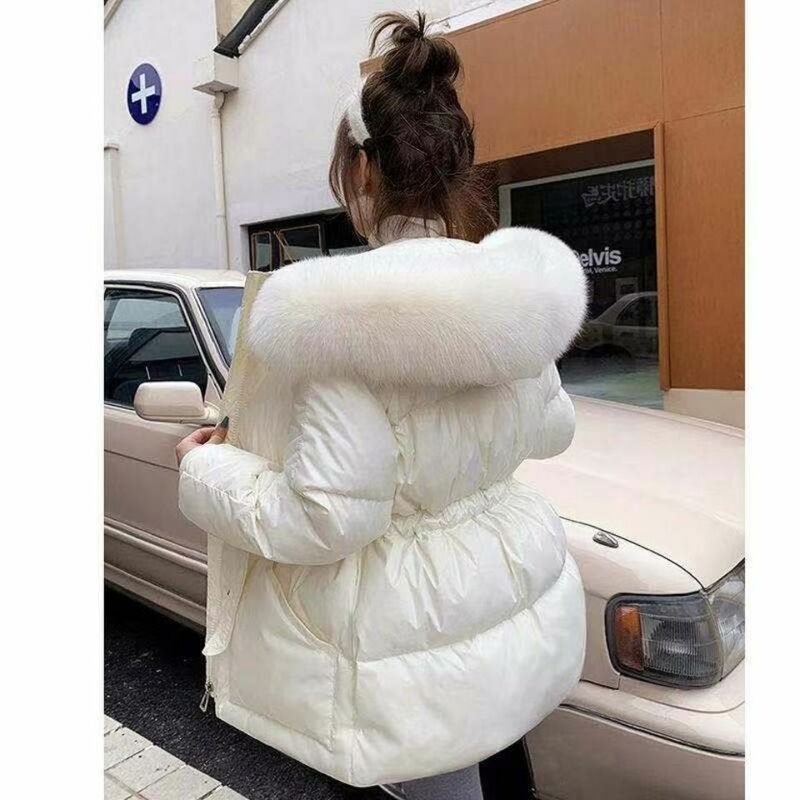 Casaco de parka branco de pato feminino, casaco grosso, capuz, pele, quente, Inverno, 2021