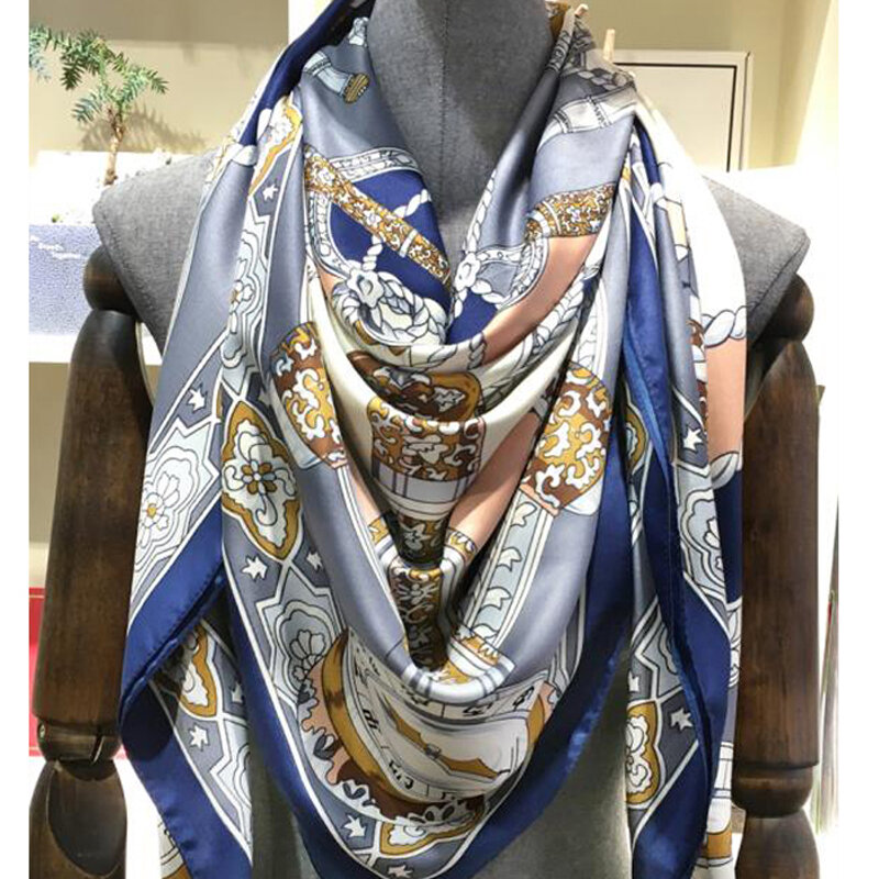 แฟชั่นผ้าพันคอผ้าไหมผ้าคลุมไหล่สำหรับผู้หญิง130*130ซม.ซาติน Warps นุ่ม Neckerchief ผ้าพันคอผ้าพันคอ Hijab หัวหญิง foulard