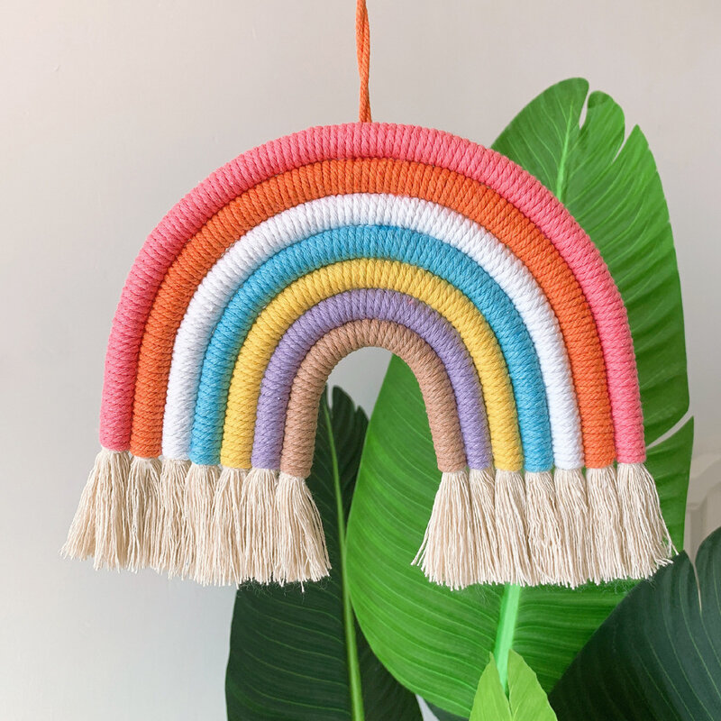 7 linhas arco-íris pendurado ornamento diy corda tecido artesanal decoração da parede do bebê meninas quarto decoração casa berçário