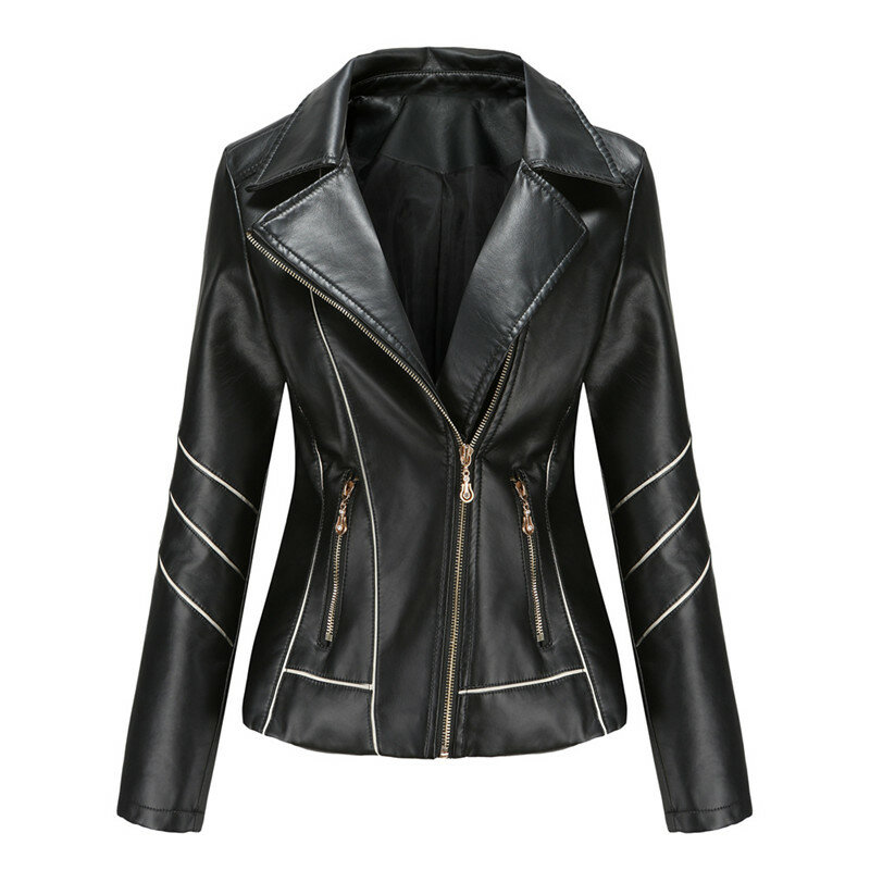 Женская кожаная куртка, весна-осень, женское короткое пальто с отворотом, куртка из искусственной кожи, на молнии, верхняя одежда, мотоциклетная одежда