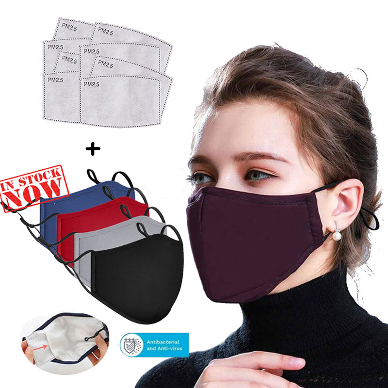 Masker Hitam Katun 2 Buah Filter dengan Masker Mulut Wajah Anti PM2.5 Masker Debu Dapat Dicuci Penutup Mulut Dapat Digunakan Kembali Masker PM2.5 Baru