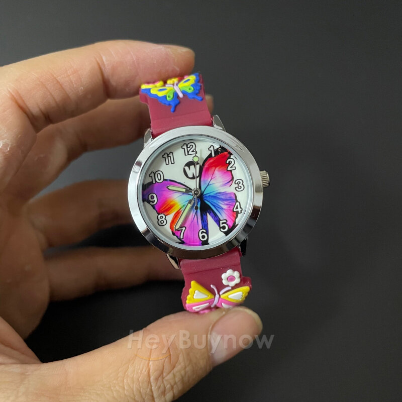 Jam Tangan Kuarsa Silikon 3D Kartun Anak-anak 2022 Produk Baru Jam Tangan Olahraga Anak-anak Kasual Pink Putih Hadiah Natal