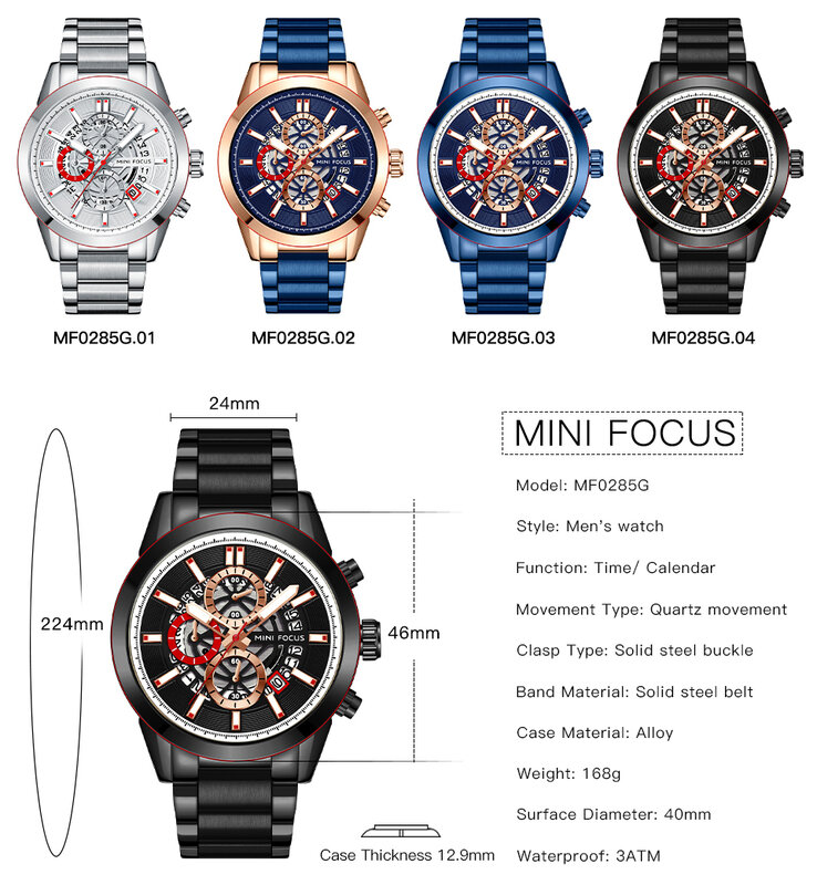 MINIFOCUS Steanpunk cronógrafo reloj de cuarzo para hombres Casual deporte relojes Calendario de acero inoxidable banda de reloj de pulsera reloj Masculino