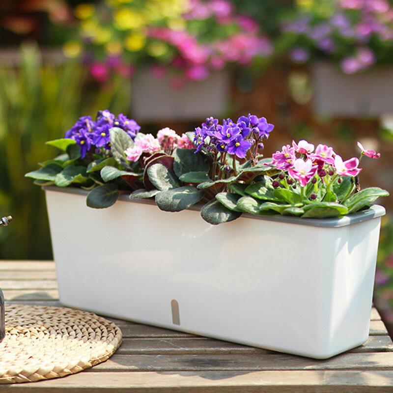 Double Pot de fleurs à arrosage automatique, jardinière longue rectangulaire, bassin agricole décoratif pour l'extérieur et l'intérieur du jardin