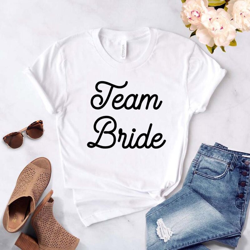 Equipe de noiva impressão camiseta feminina algodão casual engraçado t camisa para yong senhora menina topo t hipster navio da gota NA-399