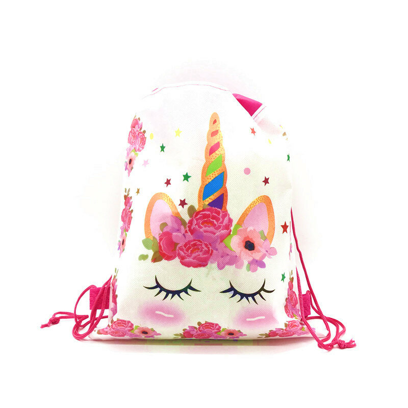 Jednorożec torba ze sznurkiem dla dziewczynek woreczki podróżne pakiet Cartoon plecaki szkolne urodziny dzieci Party dobrodziejstw