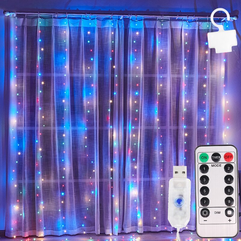 3m LEDガーランドカーテン,妖精,USB,リモコン,屋内照明,クリスマス,結婚式,寝室,ランプ用