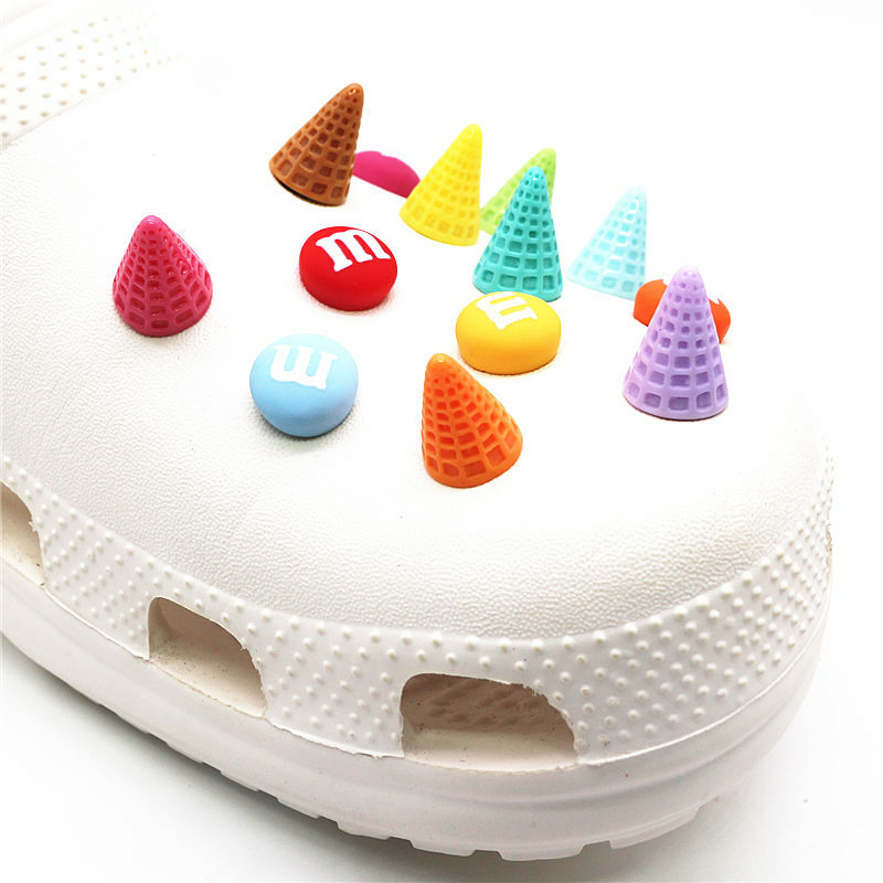 Simulação arco-íris açúcar sapato encantos decoração realista cones de sorvete sandália acessórios caber croc jibz crianças festa x-mas presente