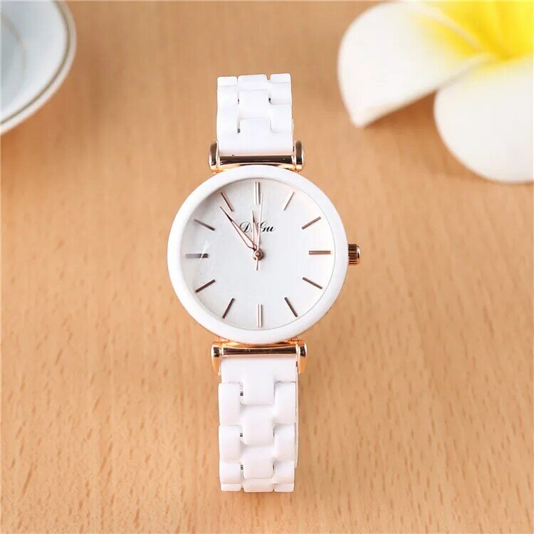 Sailwind relógio de pulso de cristal feminino, para mulheres branco cerâmica quartzo estiloso para mulheres