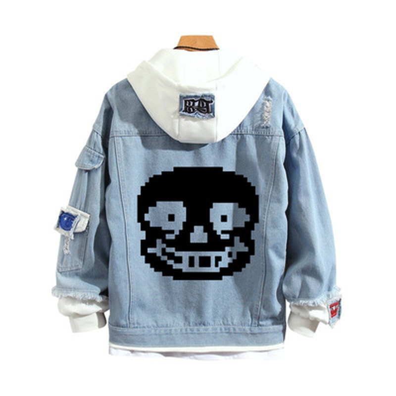Goth Skull hoodie Men Denim Jacket Cosplay Jeans Autumn  Hooded Sweatshirt Outwear Coat Halloween Top