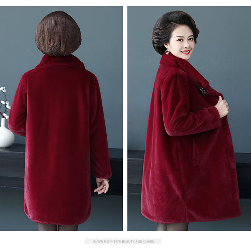Meia-idade velhas mães ocidentais usam imitam peles e casacos de pele vison casacos de lã feminino casacos de comprimento médio para manter quente grosso m258